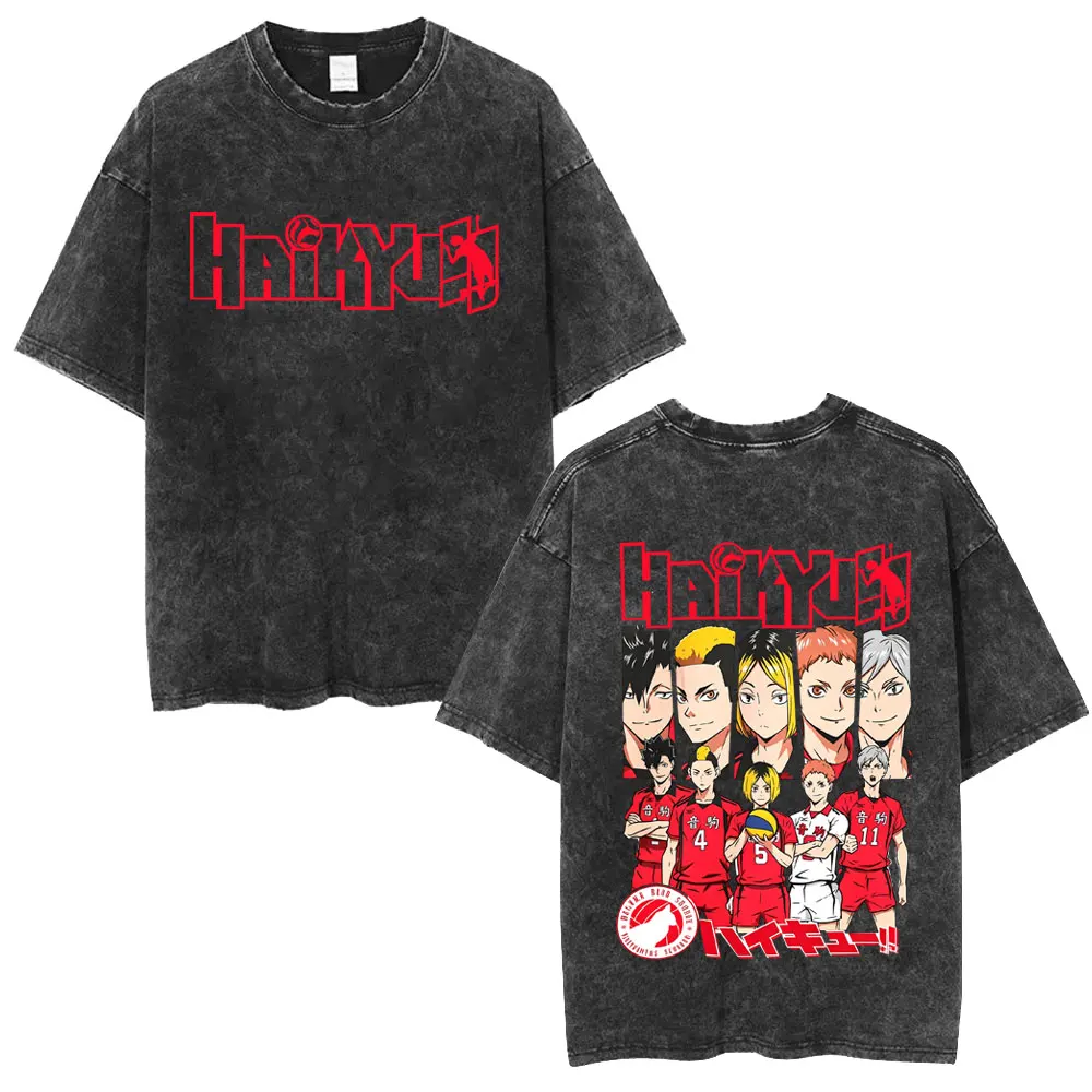 

Washed Vintage Anime Haikyuu T-shirt Kuroo Tetsurou Kozume Kenma Graphic T-shirts Men's Women Manga Fashion Oversized T Shirts
