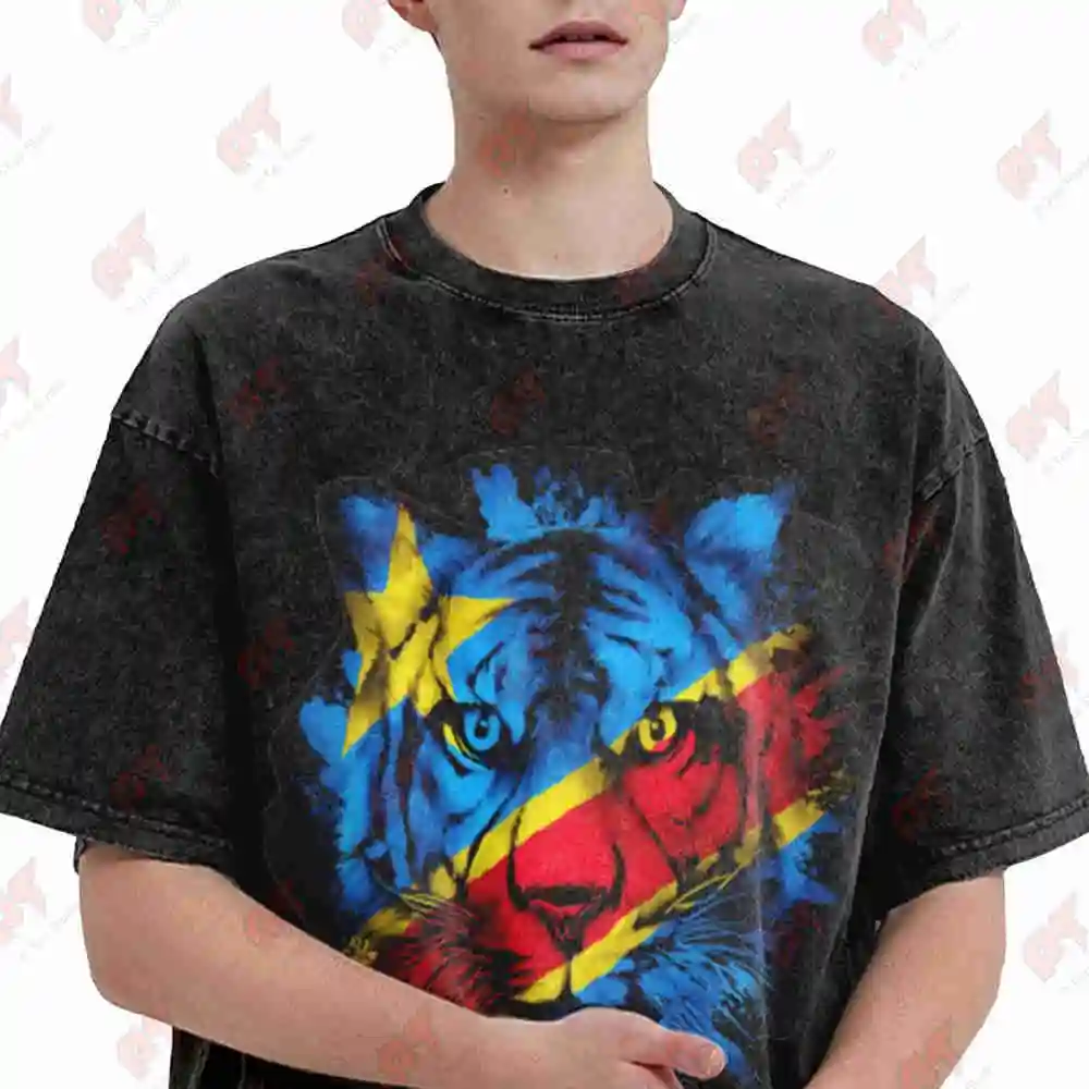 Democratic Republic Of Congo Vintage Washed Tee Pure Cotton T-Shirt