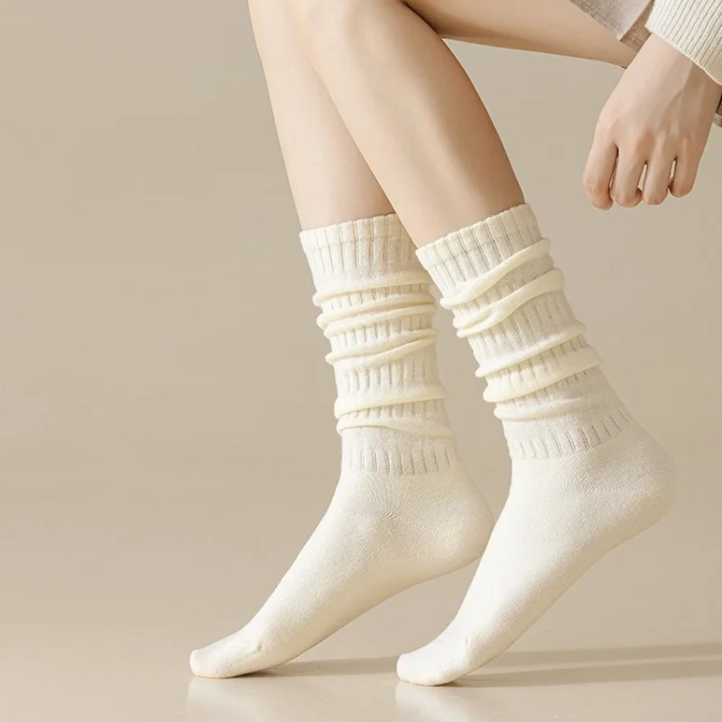 9 Pairs Spring Women's Breathable Solid Color Stockings Long Black School Socks for Girls Casual Socks Sets Cozy Slouch Socks