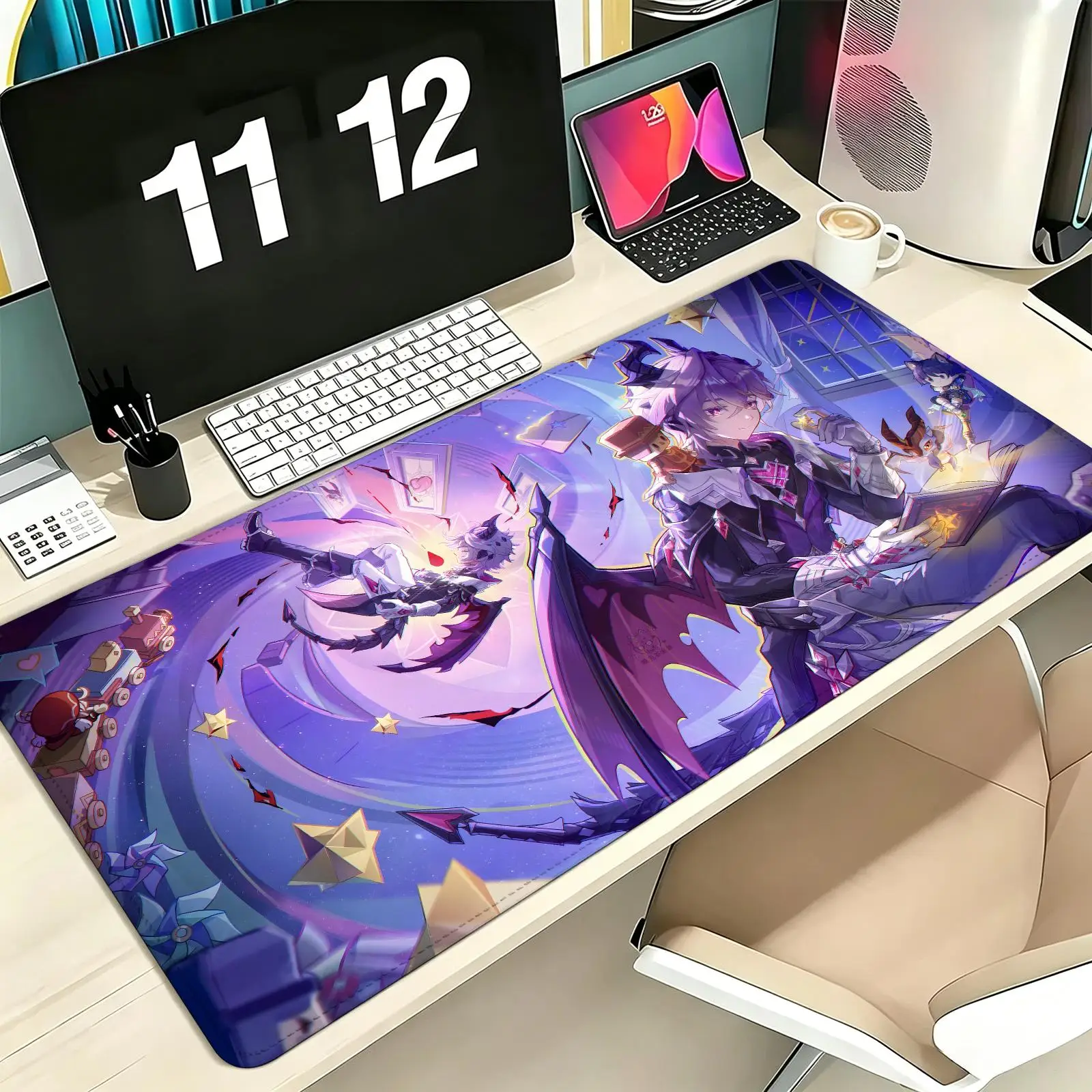 Genshin impact Durin Pro E-Sports XXL Gaming Mousepad Extra Large Non-Slip Stitched Edge Keyboard Laptop Desk Mat For PC Gamer