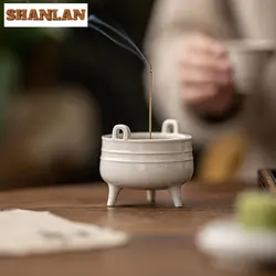 Retro Grass Wood Gray Tripod Incense Holder Japanese Three Legged Incense Waterfall Scented Aromatic Candles Tea Item Decoration