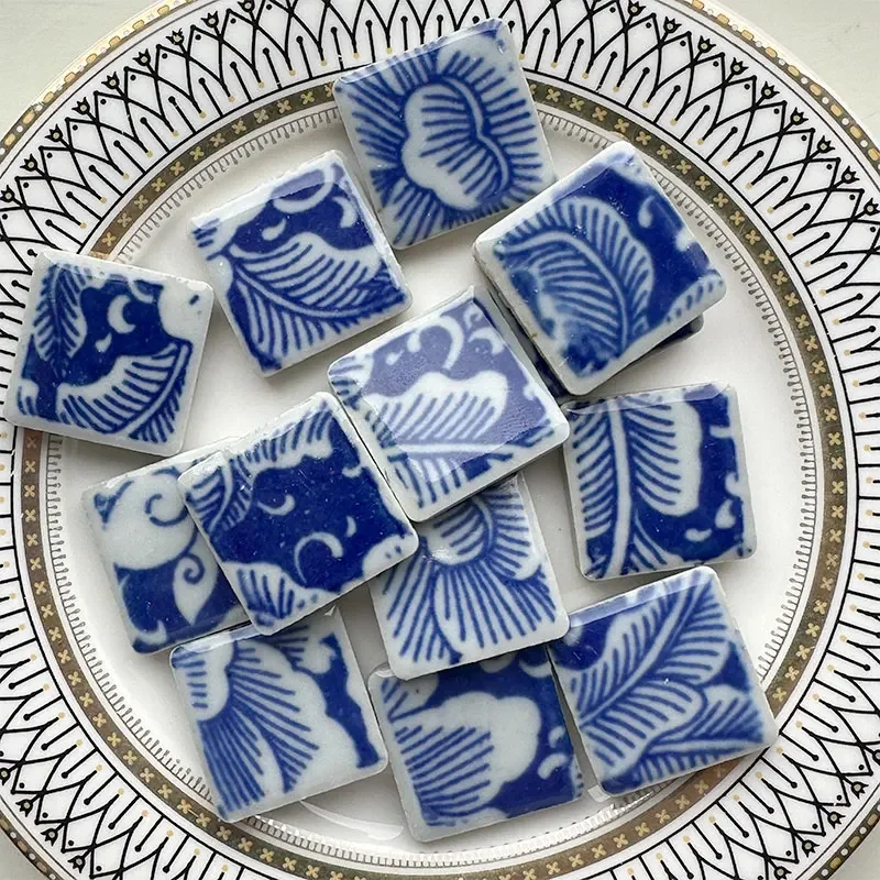 100g DIY Blue Ceramic Mosaic Tiles Glass leaf petal shape Handmade Ornaments Tiles Wall Crafts Crystal for Decorative  918