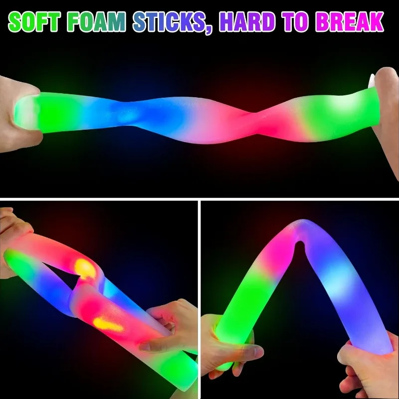 عصي توهج إسفنجية ملونة LED أنابيب يهتف مضيئة لأعياد الميلاد وحفلات الزفاف وأعياد الميلاد والهالوين مستلزمات ديكور حفلات الأطفال تتوهج في لعبة داكنة