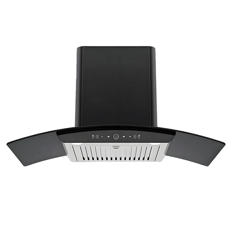Black Glass Wall Mounted Range Hood Auto-Clean Chimney for Kitchen Cooker LED  for Hotels Home Use