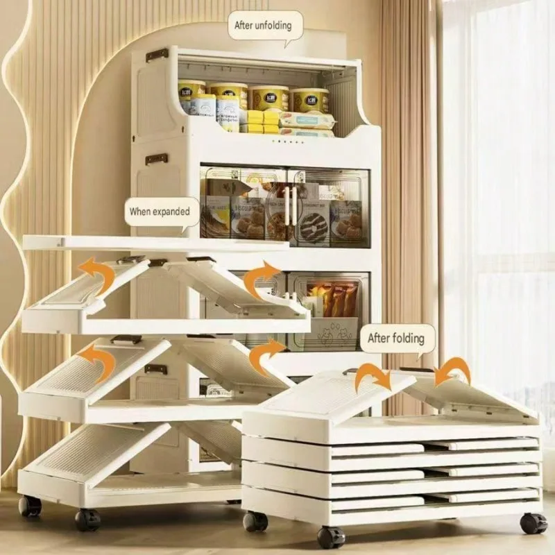 Cream 5/3-Piece Heavy-Duty Stackable Storage Bins With Wheels – Space-Saving Foldable Design With Magnetic Closures; Ideal For Closets And Pantries; Durable Plastic Construction; Versatile Storage For Home Organization; Compact Design