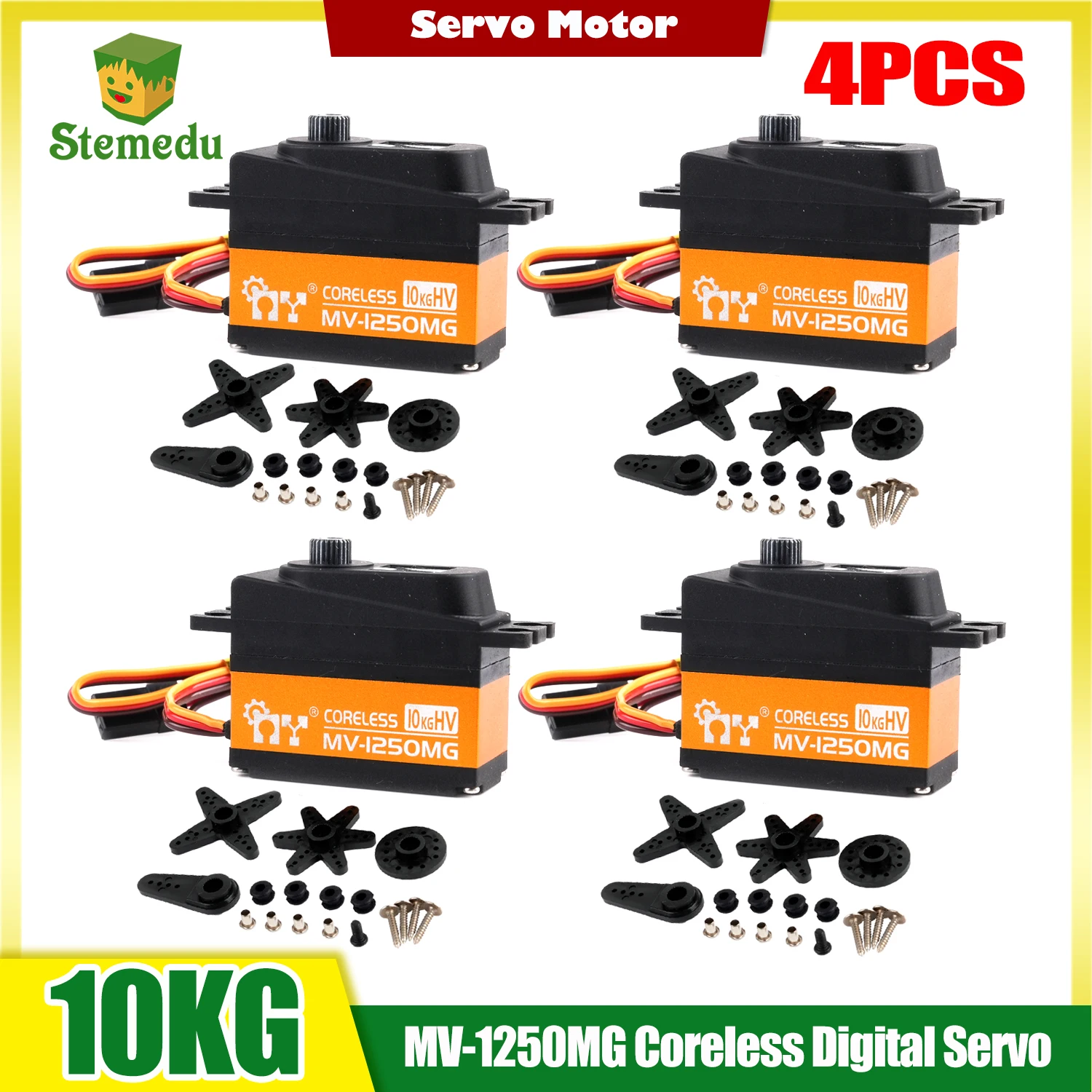 

4PCS 10KG High Torque Digital Servo MV1250MG 8.4V HV Coreless Motor All Metal Gears for RC Drone Car Crawler Aircraft Robot