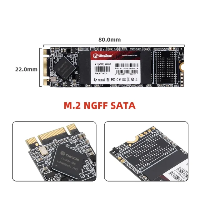 M.2 SSD 2280 KingSpec NGFF 256GB SATA-550 MB/s Reading and 500 MB/s Recording