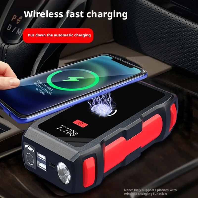 Car Emergency Jump Starter, High Capacity Power Bank 12V with Wireless Phone Charging, Car Battery Booster