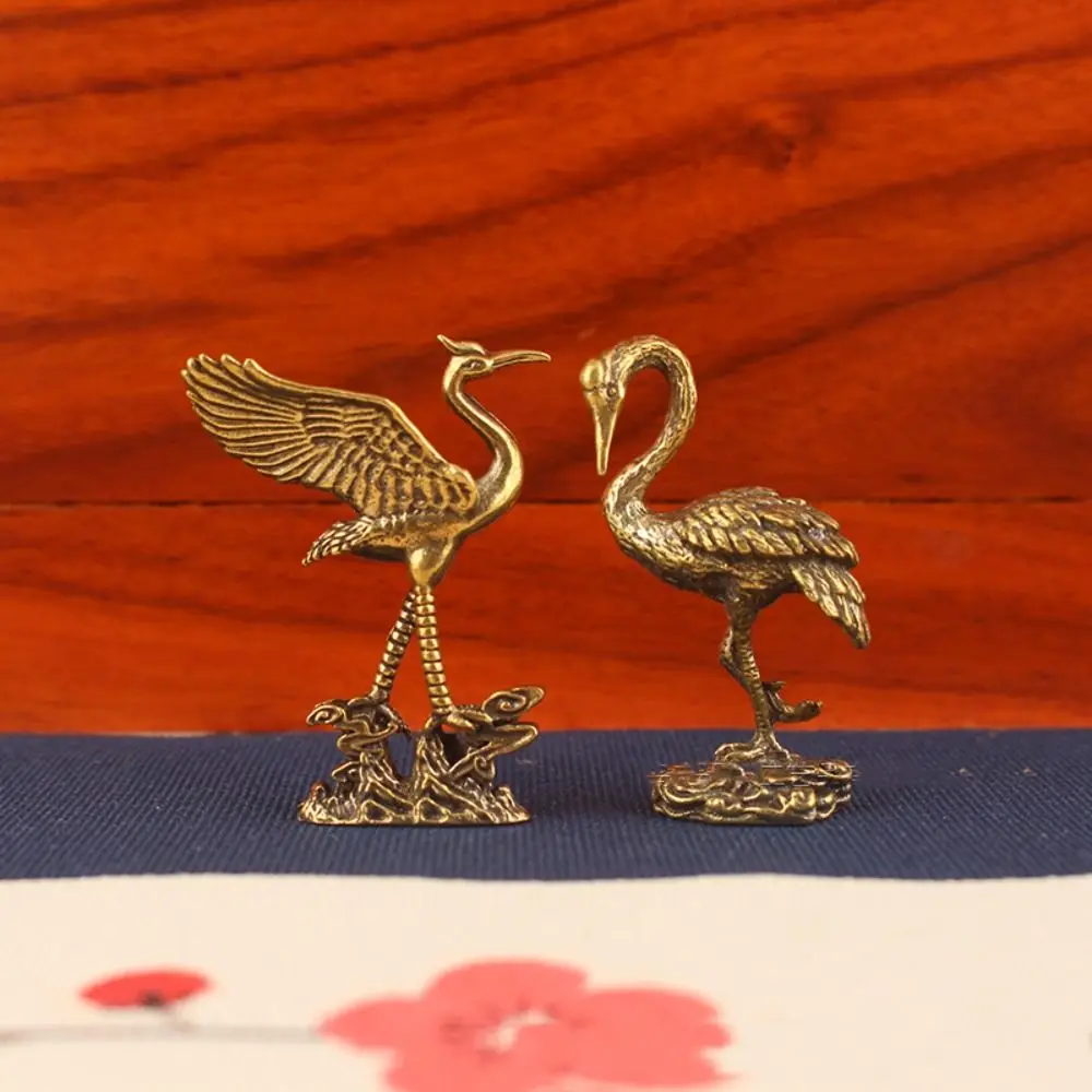 

1Pc Brass Crane Figurines Miniatures Desktop Ornaments Living Room Decorations Crafts Accessories Small Animal Statue Decor