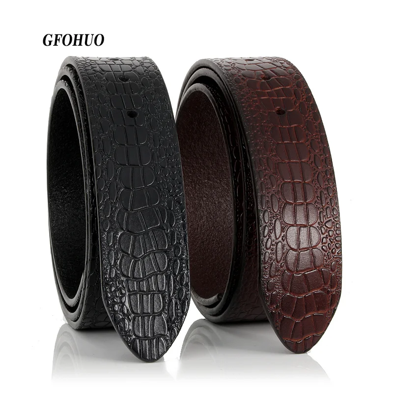 

Smooth Buckle Suitable Men No Male Genuine Leather Cowskin Striped Strap Luxury Belt Without Wide 3.8cm