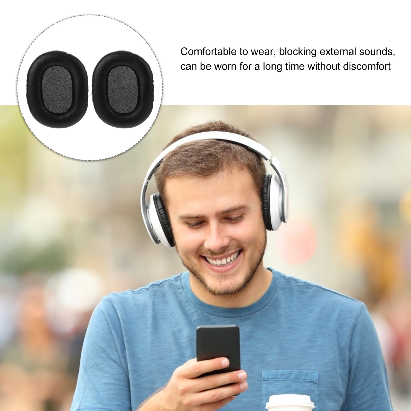 

2 Pcs Black Headphone Sponge Covers Replacement Ear Pads Over-the-ear Soft Memory Foam Long Use Practical Design Protect