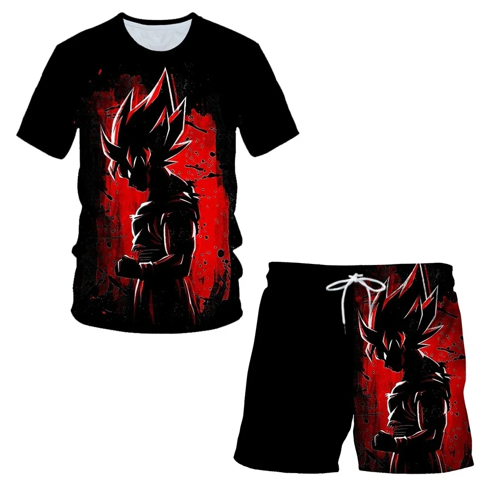 Cartoon Dragon Ball Z Kids Football Jersey Men and Women T-shirt+Shorts Two Piece Set Summer Boys T-shirt+Shorts Beach Pants