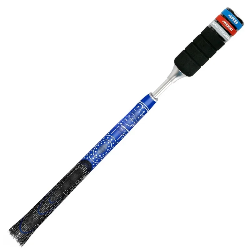

Golf swing practice stick with adjustable sound output, three weight configurations, rhythm training aid