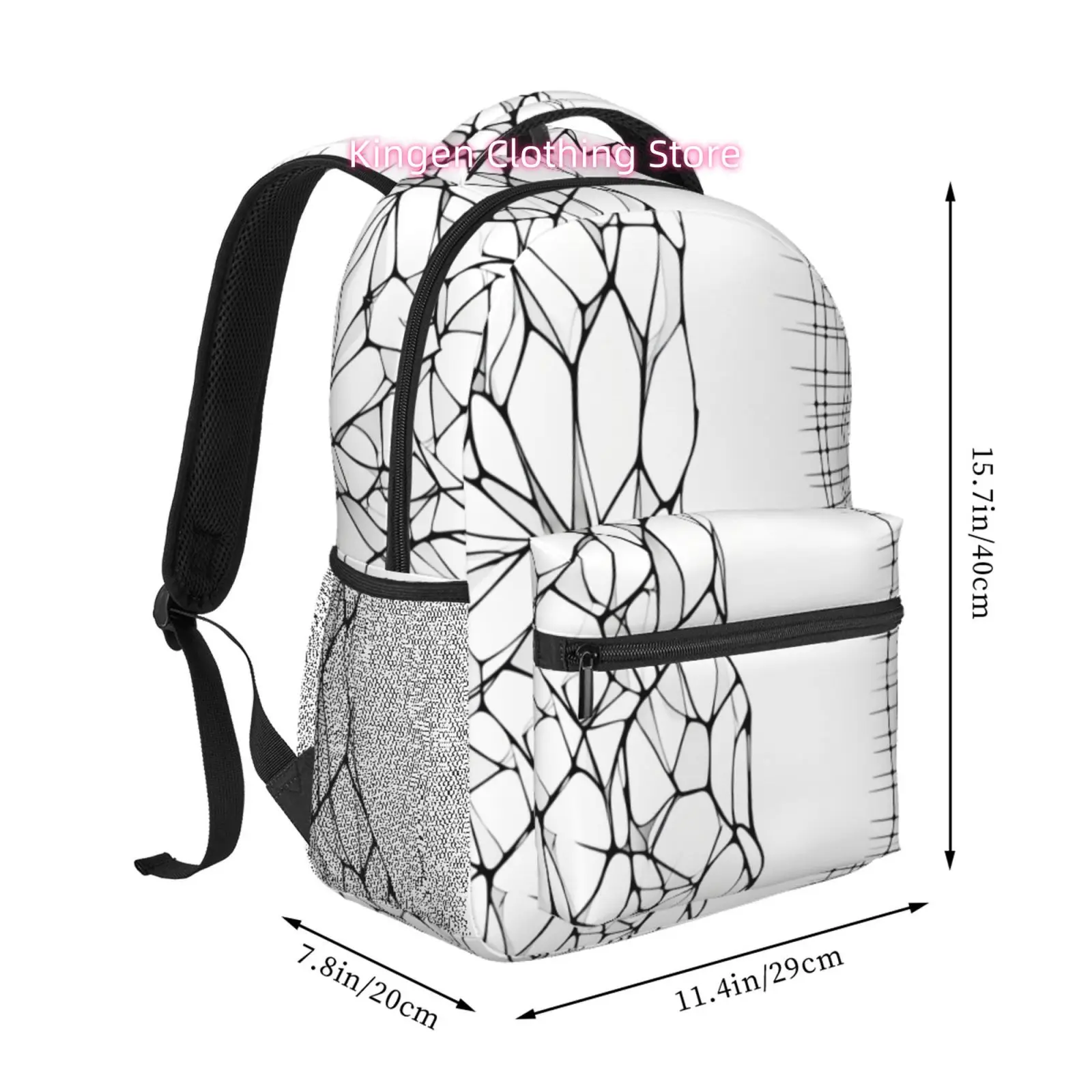 Black and White Geometric Line Print Backpack, Oxford Cloth Adjustable Strap Casual Daypack, for Casual Outings, Daily Commute,