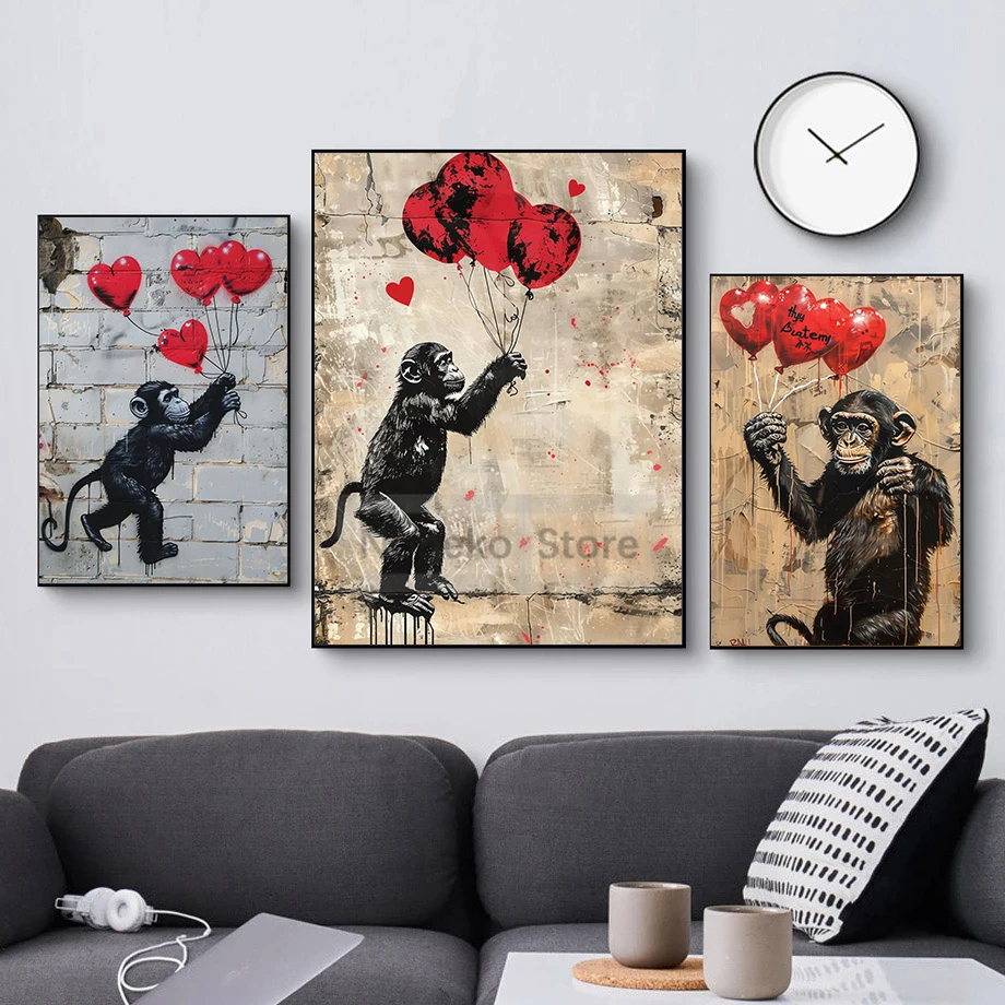 Abstract Banksy Graffiti Monkey Art Street Graffiti Wall Painting Posters Prints Canvas Wall Art Pictures Home Room Modern Decor