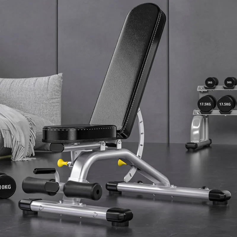 Adjustable Semi-Commercial Fitness Bench Wheel Removable Foot Pedal Tilt Flat Descent Function Cable
