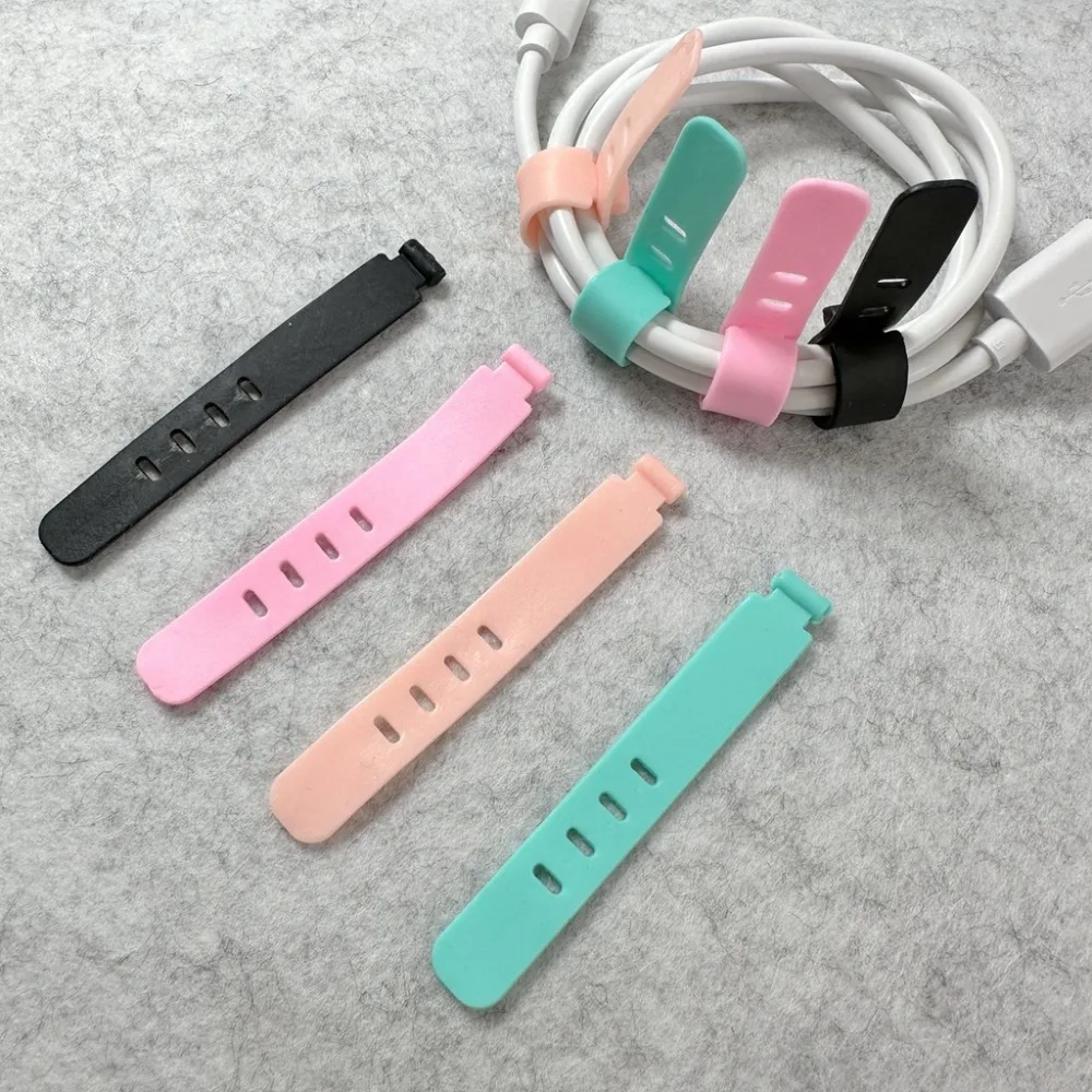 Portable TPR Data Cable Storage Device 6 Colors 4 Holes Rubber Thread Trimmer Tie Straps