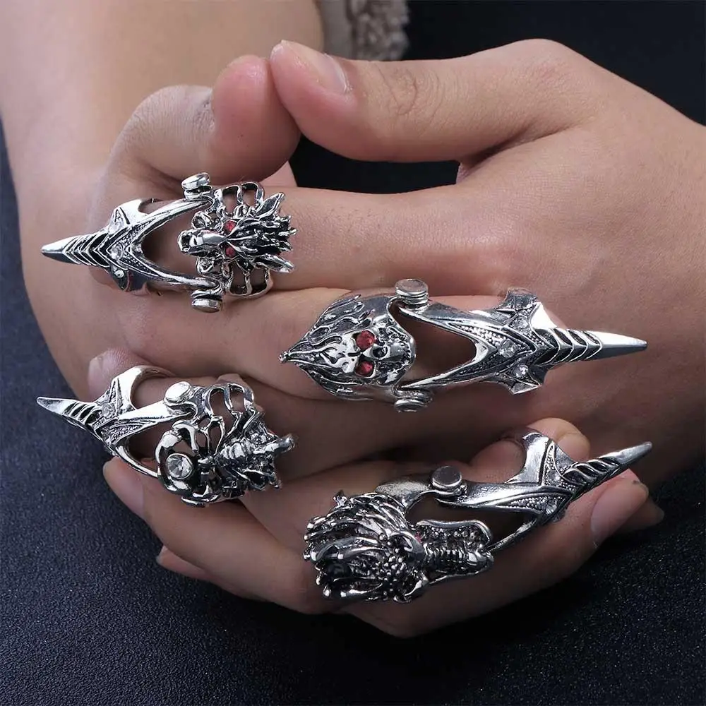 Retro Punk style Birthday Gifts Long Party Jewelry Ghost Knuckle Ring Drangon Ring Skull  Finger Ring Men Armour Rings