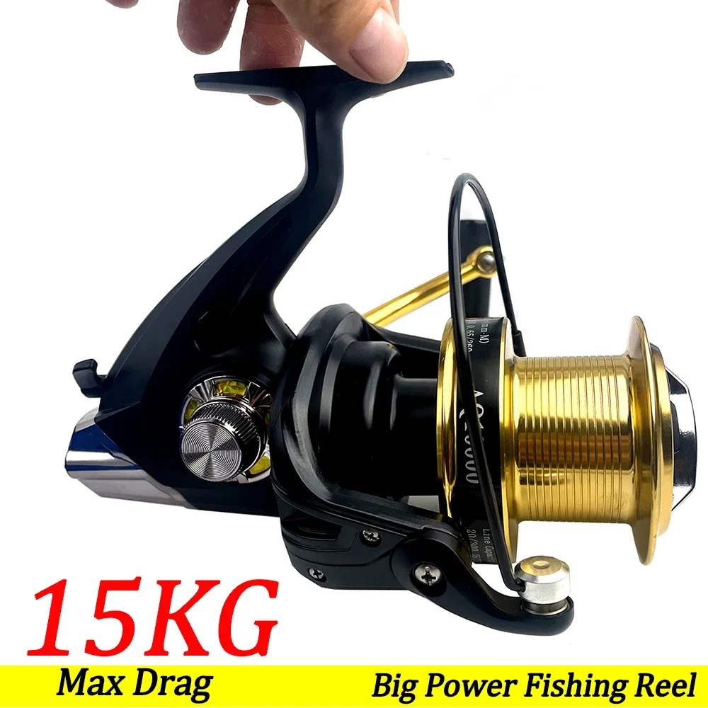 

Ghotda Carp Spinning Fishing Reel 8000-10000 Strong Double Drag 15kg Carretilha Pesca Sea Reel Fishing Free Spare Spool