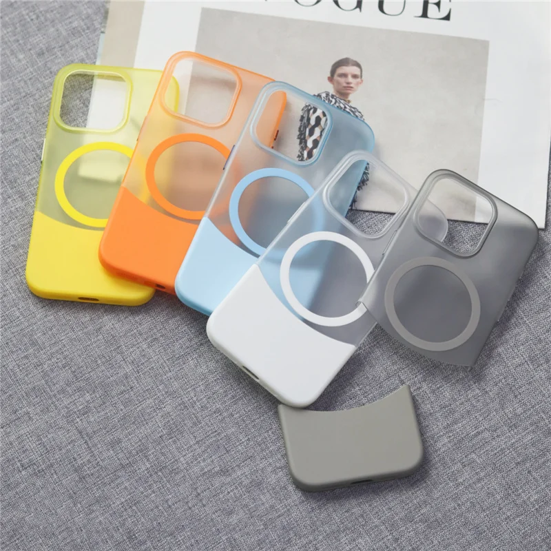 

Splicing Color 2 in 1 Wireless Charging Magsafe Phone case for iPhone 13 15 14 15Pro Max Ultrathin Shockproof Bumper Hard Cover