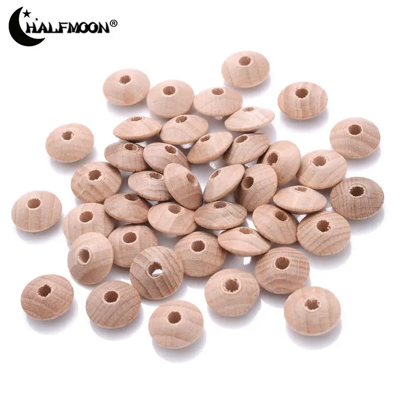 50pcs 12/14mm Natural Wood Bead Beech Wooden Abacus Beads for Teether Clips Nursing Toy Shower Gift DIY Pacifier Chain Accessory