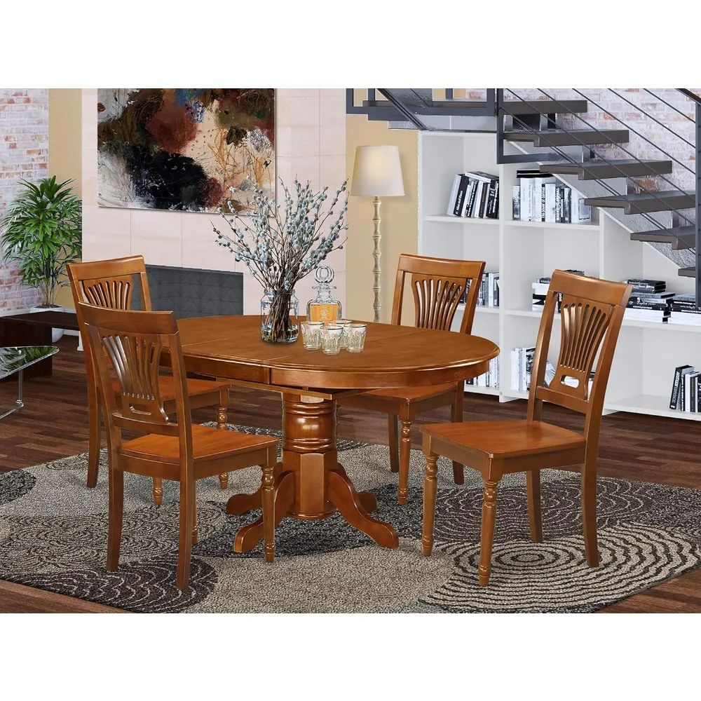 5 Piece Dinette Set for 4 Includes an Oval Room Table with Butterfly Leaf and 4 Dining Chairs, 42x60 Inch furniture