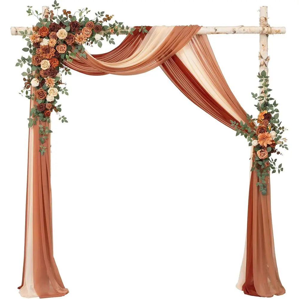 

Wedding Arch lowers with Drapes Kit-Pack o 5, 2pcs lower Arrangements 3pcs Sheer Hanging Drapes Ceremony Arbor Backdrop Artiicia