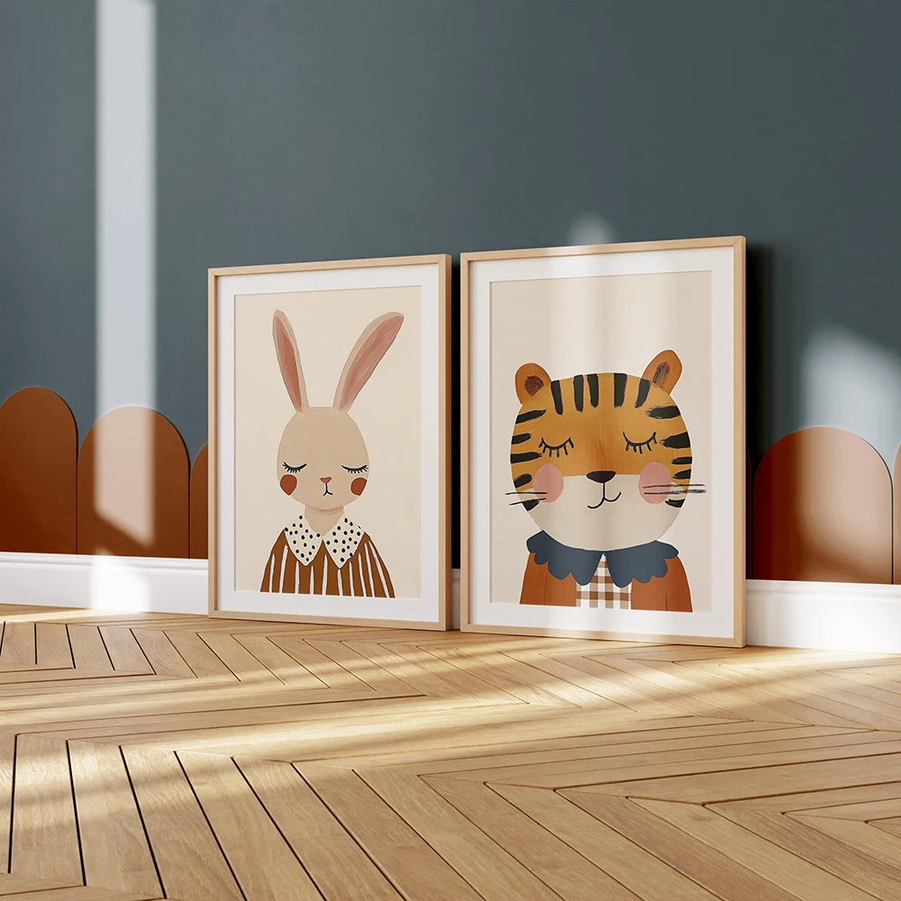 Funny Animals Rabbit Tiger Bear Sports Dinosaur Skateboard Posters Prints Wall Art Canvas Nursery Pictures for Kids Room Decor