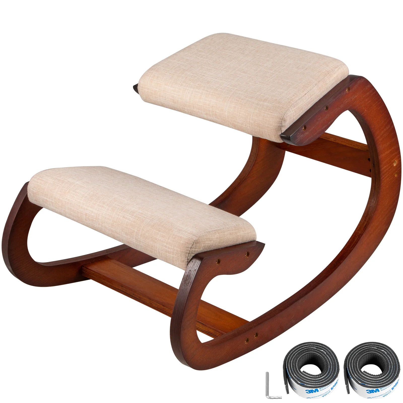 SucceBuy Ergonomic Rocking Wooden Kneeling Chair Correct Posture Computer Chair Original Home Office Furniture Thick Cushion