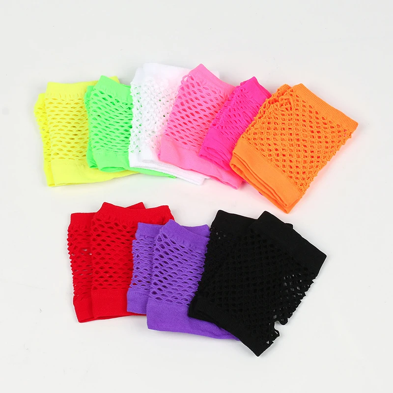 New Women Short Hollow Fishnet Net Gloves Fingerless Mesh Gloves Punk Rock Fancy Night Club Party Gloves Elasticity Gloves