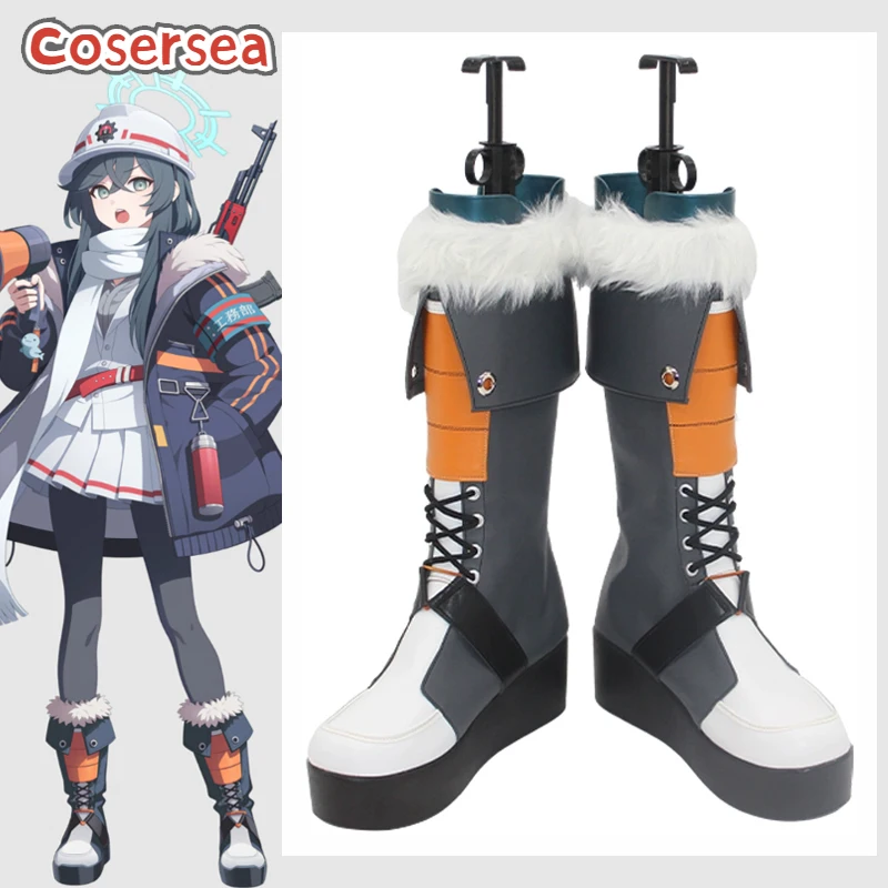 

Cosersea Yasumori Minori Cosplay Shoes Game Blue Archive Yasumori Minori Role Play Party Gray PU Leather Flat Heel Cosplay Boot