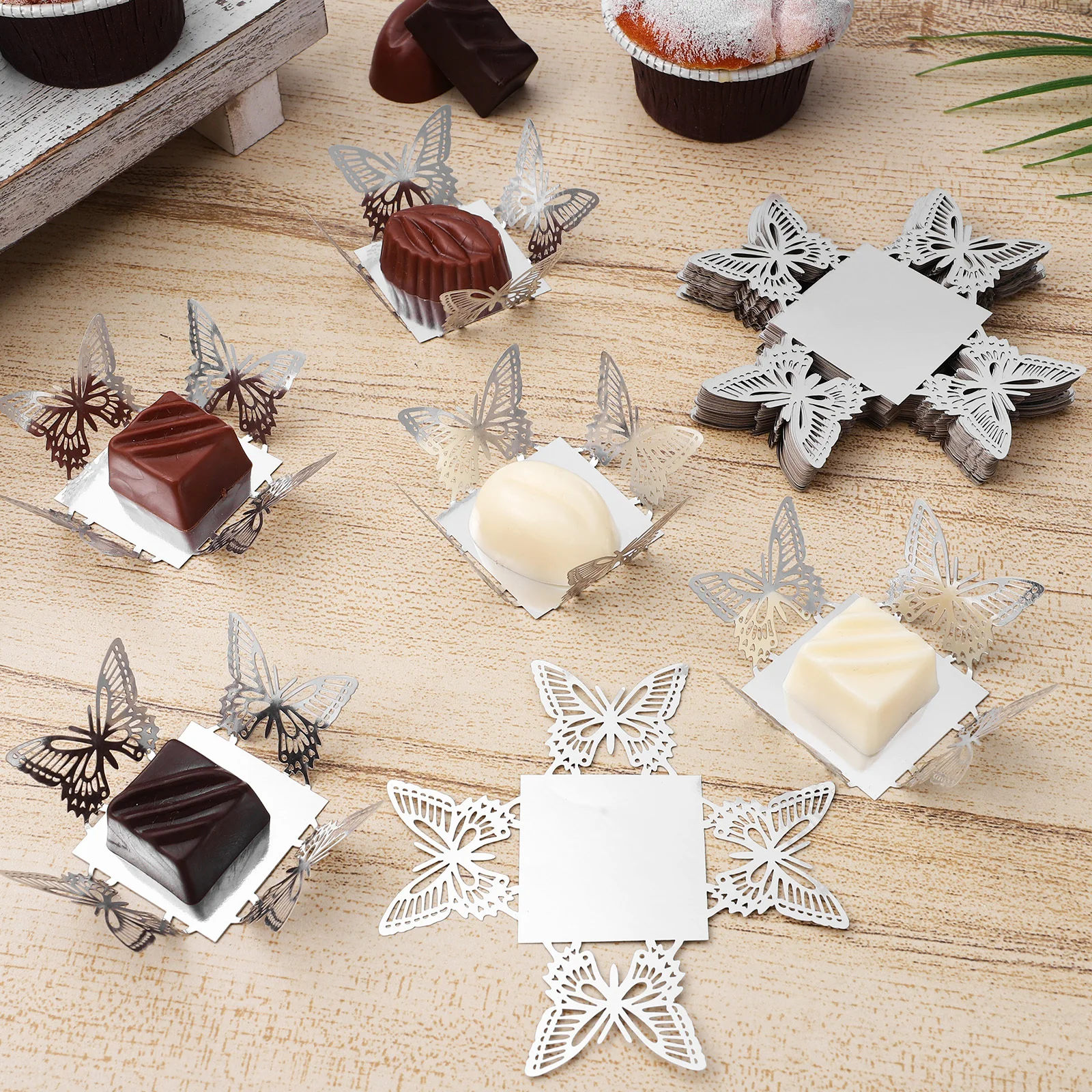 

50Pcs Paper Cupcake Liners Butterfly Shape Truffle Wrappers for Chocolates Candy Cups Party Dessert Truffle Wrappers
