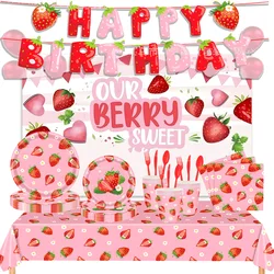 Strawberry Theme Girl's Birthday Party Decor Disposable Fruit Tableware Tablecloth Balloons Banner Cake Toppers Baby Gifts Kids