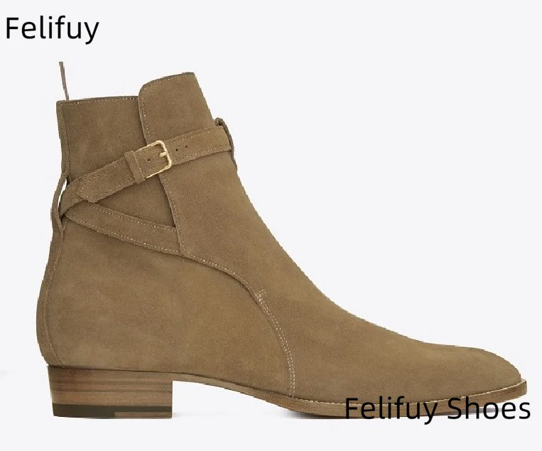 British Style Men Boots Genuine Leather Buckle Belt Pointed Toe Ankle Boots Cow Suede High Quality Men Shoes Zapatillas Mujers