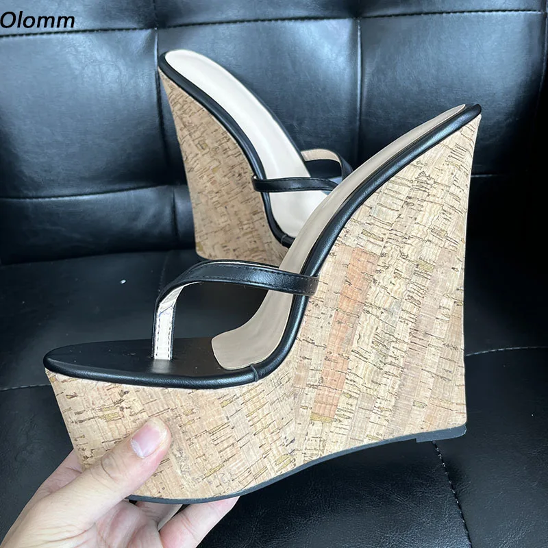 

Женские босоножки Olomm, шлепанцы, пикантные черные Классические босоножки на пробковой танкетке, с круглым носком, повседневные туфли, американская модель 5-20