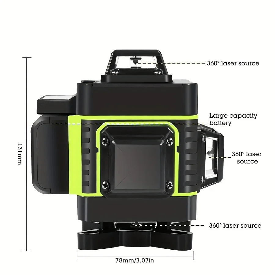 HILDA 4D 16 Lines Laser Level Strong Green Light Beam Optical Instrument360 Self Leveling Vertical And Horizontal Cross-Line