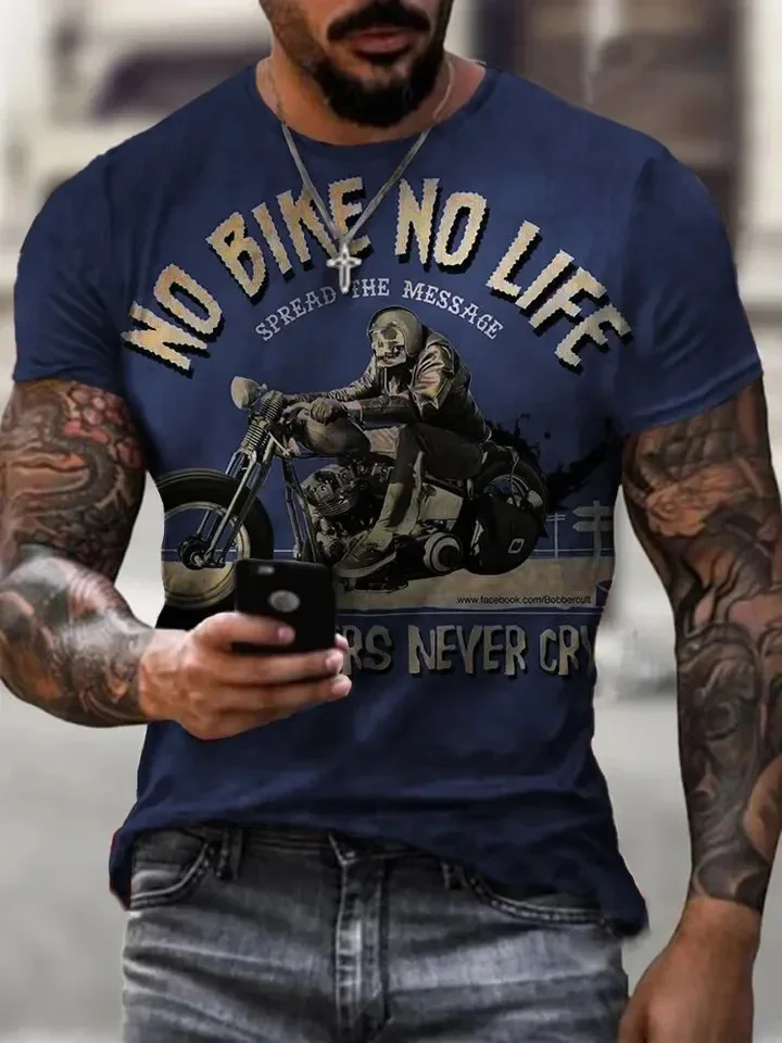 Retro Men's T-shirt Motorcycle Pattern T-shirt 3D Printed Oversized Men's Short Sleeved Casual Outdoor Fashion Men's Clothing