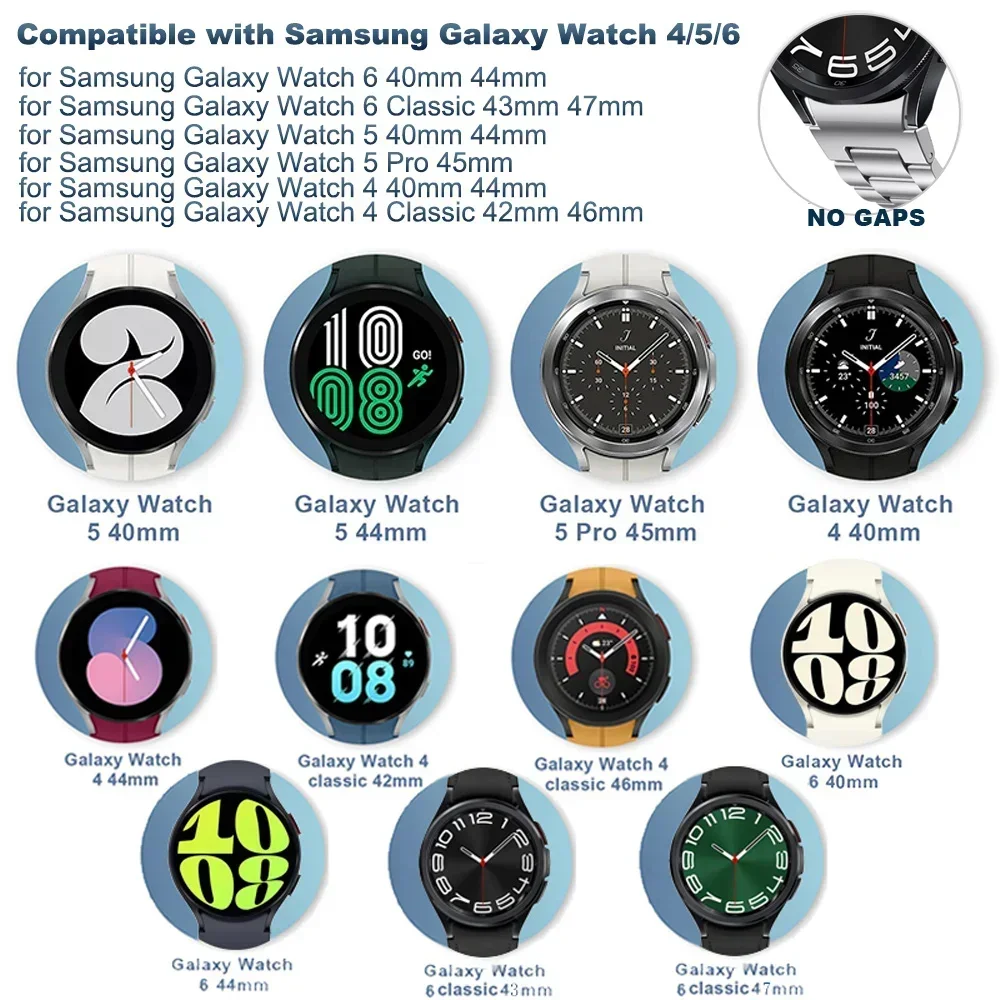 Correa sin huecos para Samsung Galaxy Watch 6/5/4, banda de cuero de ajuste rápido, 40mm, 44mm, 5Pro, 45mm, 6/4 Classic, 47mm, 43mm, 46mm, 42mm