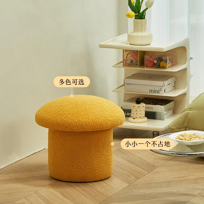 Modern creative mushroom low stool household shoe changing stool light luxury lamb wool sofa makeup stool simple living room sma view 3