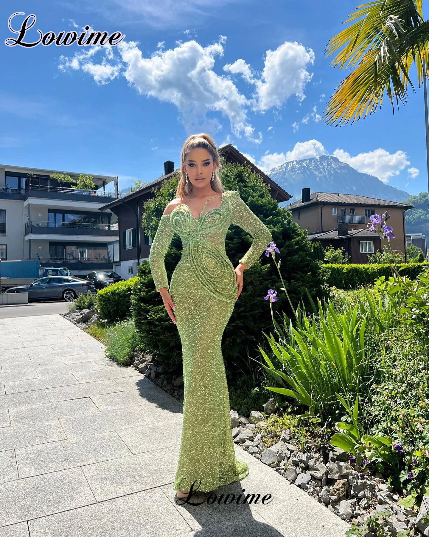 Simple Green Cocktail Dresses For Women Long Sleeves Formal Occasion Dresses Mermaid Vestidos De Cóctel Evening Party Gowns