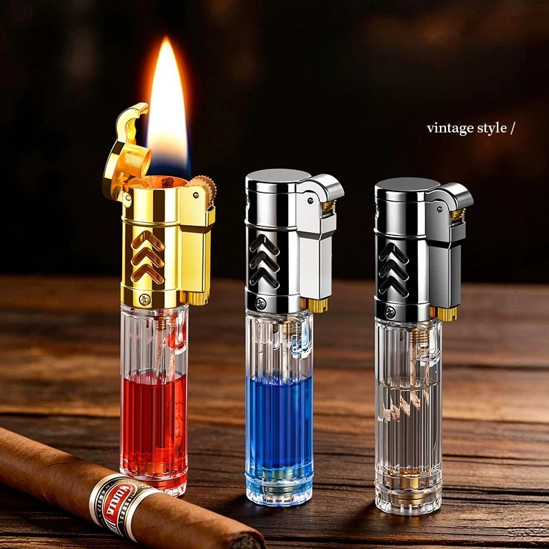 

New Retro Transparent Fuel Tank Grinding Wheel Lighter Mini Portable Fuel Outdoor Lighter Cigarette Accessories Men's Gift