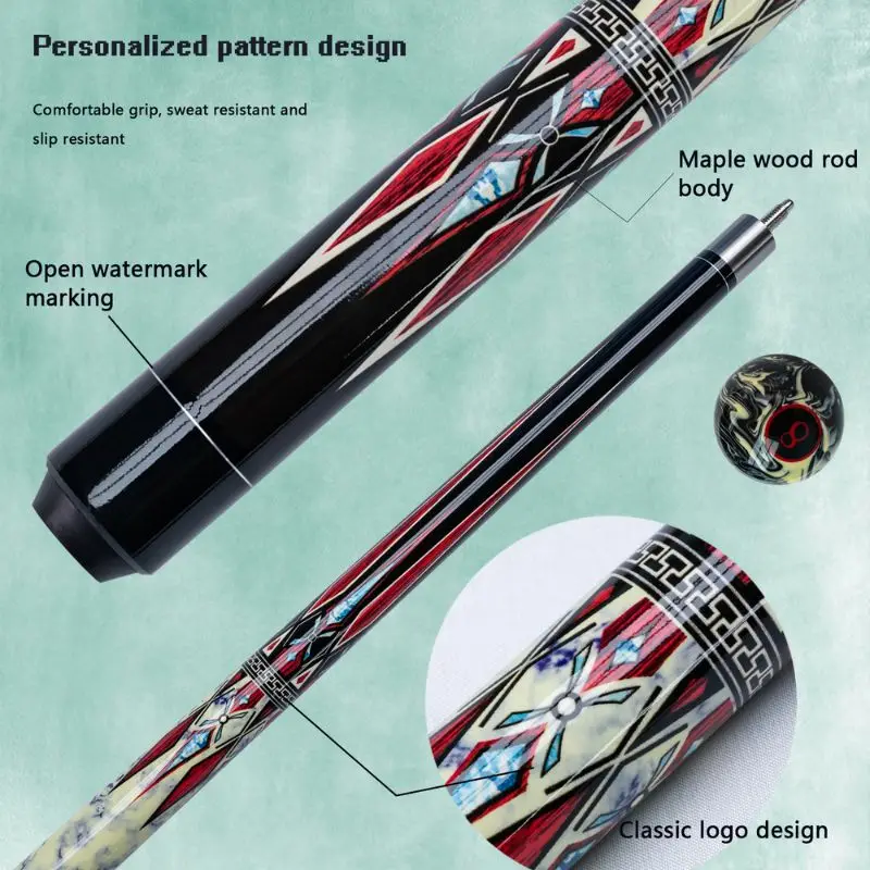 Red Smudge Pattern Maple Pool Cue Case Billiard Cue and Shaft Bag Kit