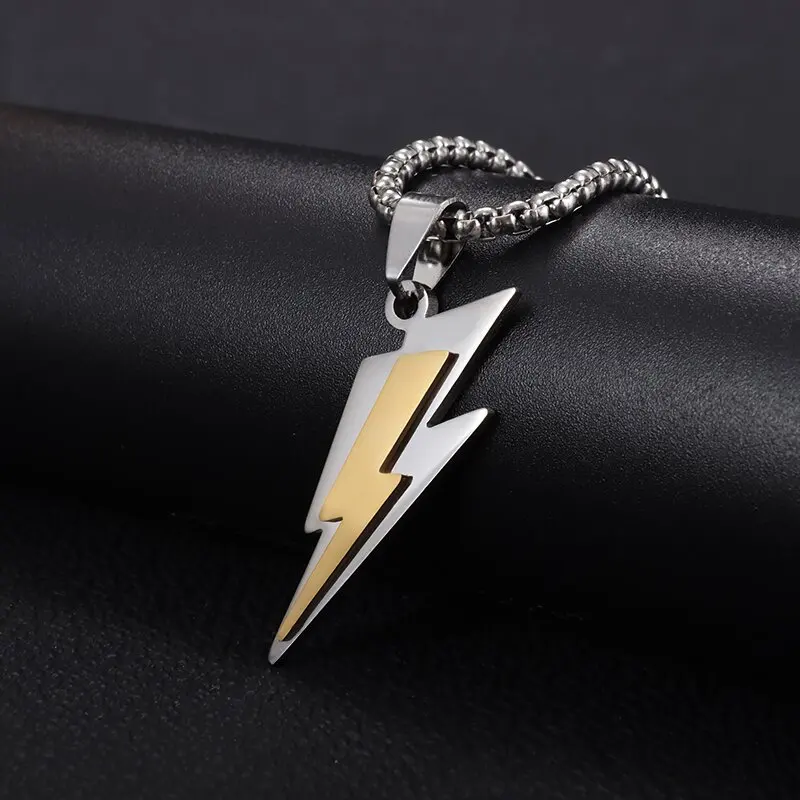 Stainless Steel Double-Layer Lightning Symbol Necklace for Men's and Women's Fashion Hip-Hop Rock Street Party Jewelry