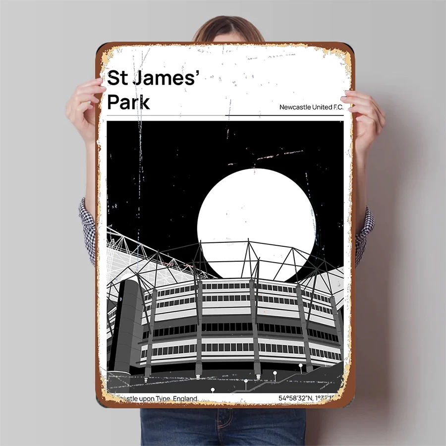 Estadio de St James Park, arte de pared de Metal, decoración de Newcastle United FC, recuerdo del Club de fútbol blanco y negro