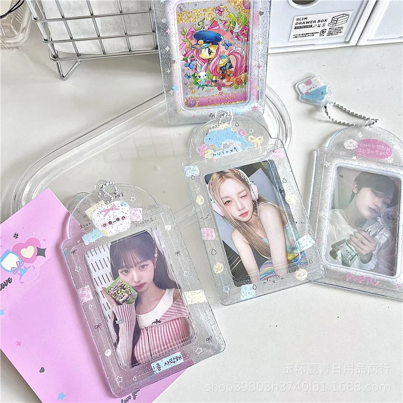 Porte-carte en PVC transparent à paillettes coréennes INS, K-Pop Girl, 3 "Star Idol, affichage de stockage de carte photo, pendentif pour sac, mignon, 1 pièce