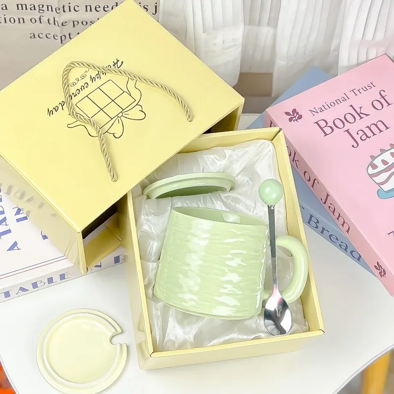 and office coffee breakfast cups, Rock-patterned ceramic mugs, high appearance level water cups, couple cups with spoons Mom mug