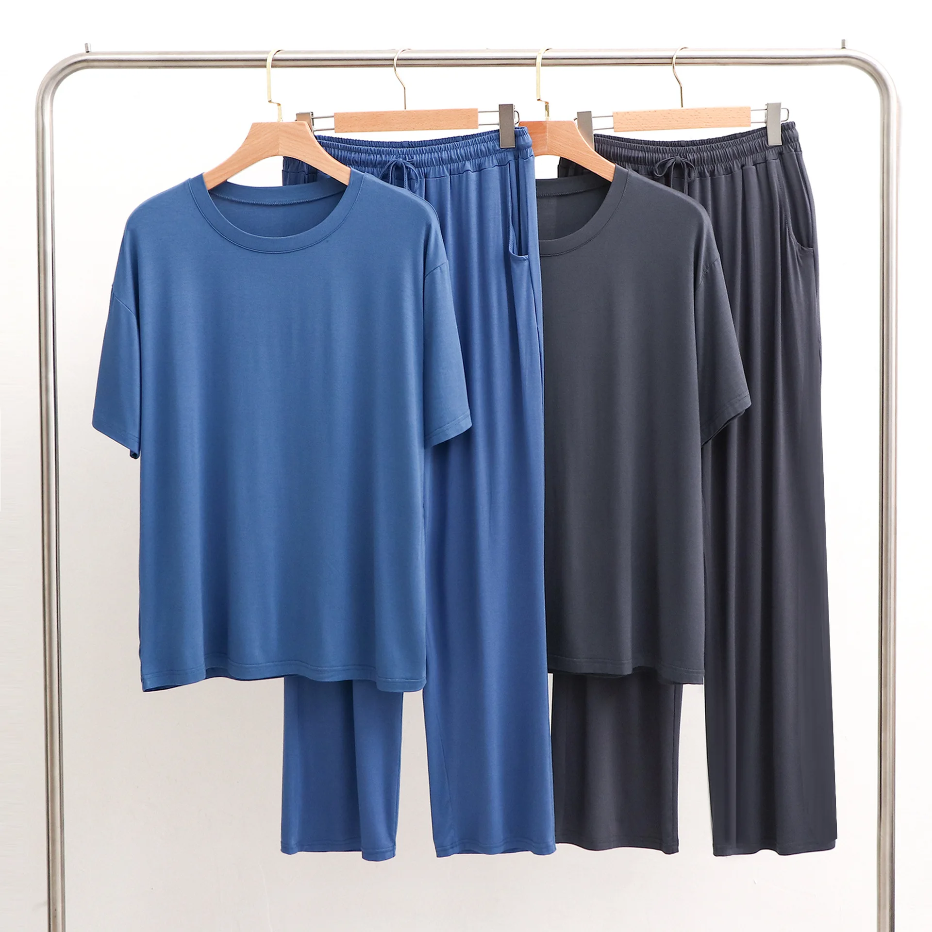 Men's Modal Pajama Set, Solid Color, Elastic Waist