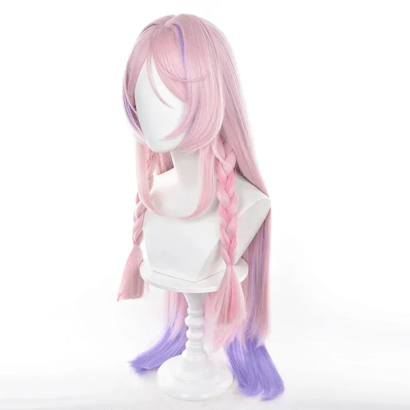 CyCitlali Peruca Cosplay 85 cm de comprimento Cabelo Trançado Rosa Roxo Gradiente Peruca Cosplay Anime Cosplay Resistente ao Calor