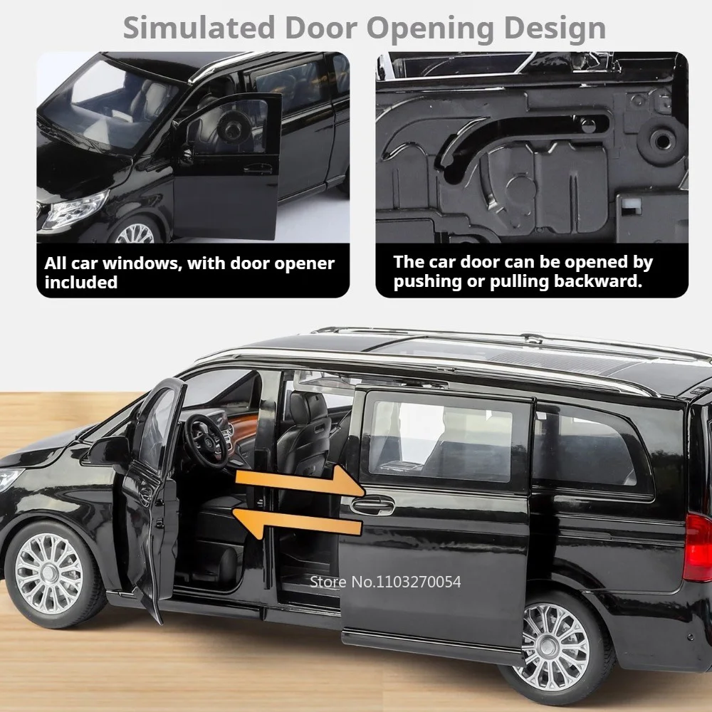 รถโมเดลไดแคสต์ Denza D9 อัลลอยด์ รุ่น 1:24 V260L รถธุรกิจ ของเล่นเด็ก ประตูเปิดได้ มีเสียง มีไฟ รถแบบดึงหลัง ของขวัญวันเกิดสำหรับเด็ก