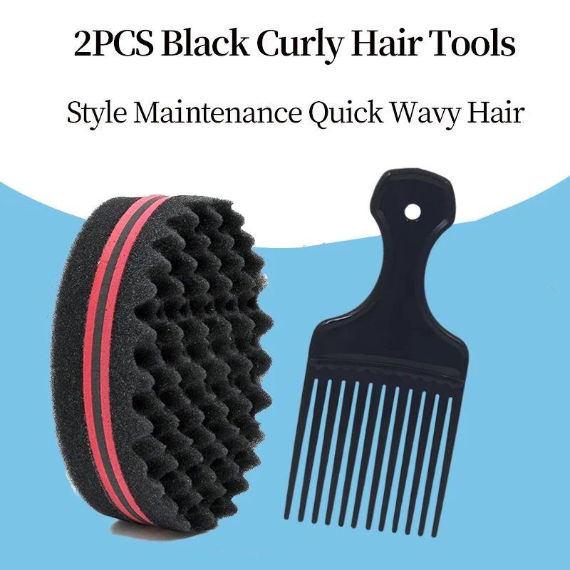 

2Pcs Set Afro Curly Hair Sponge Brush Plastic Fork Comb Net Comb Professional Twist Hair Comb Wave Hairdressing Styling Tool Men